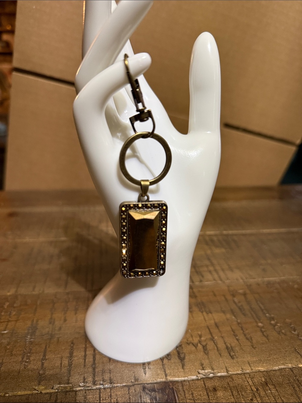 Gold Rectangular Jeweled Keychain Charm